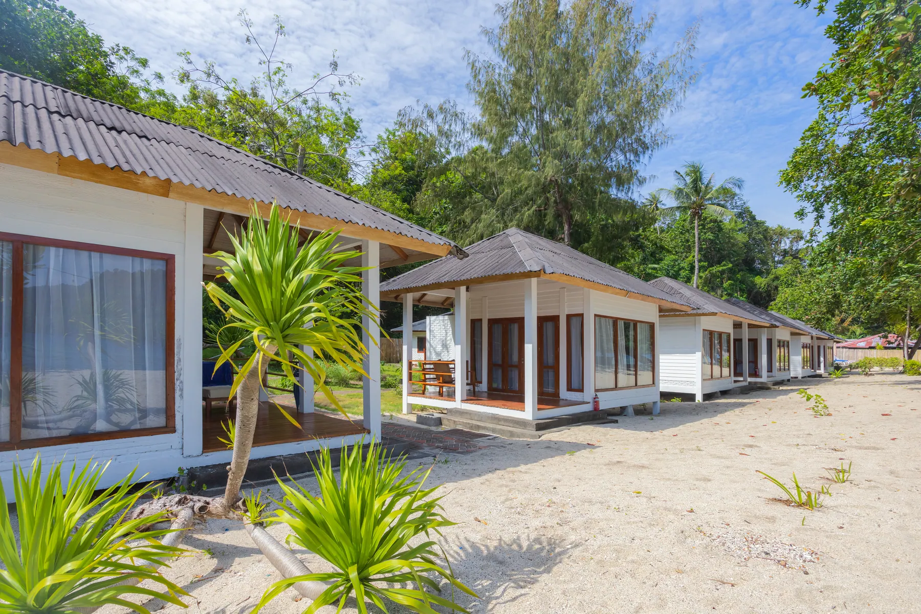 Cottages lined up along the beach